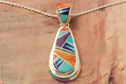 Navajo Artist Calvin Begay Sterling Silver Genuine Gemstone Pendant